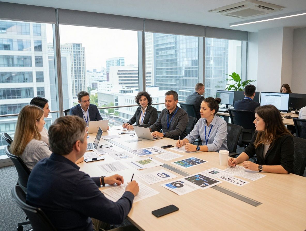 Редакция Sorevia в современном офисе в Астане — команда аналитиков обсуждает материалы о Web3 за большим столом, панорамные окна с видом на город