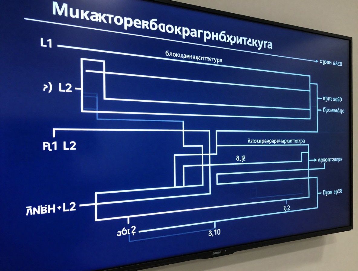 Схема многоуровневой блокчейн-архитектуры с L1 и L2 слоями, светящиеся линии передачи данных на синем технологичном фоне
