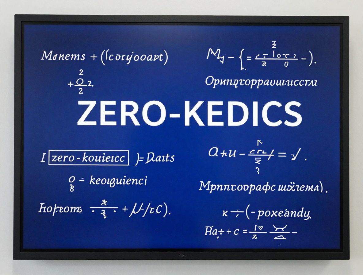 Математические формулы и криптографические схемы zero-knowledge proof на доске, синий цифровой фон