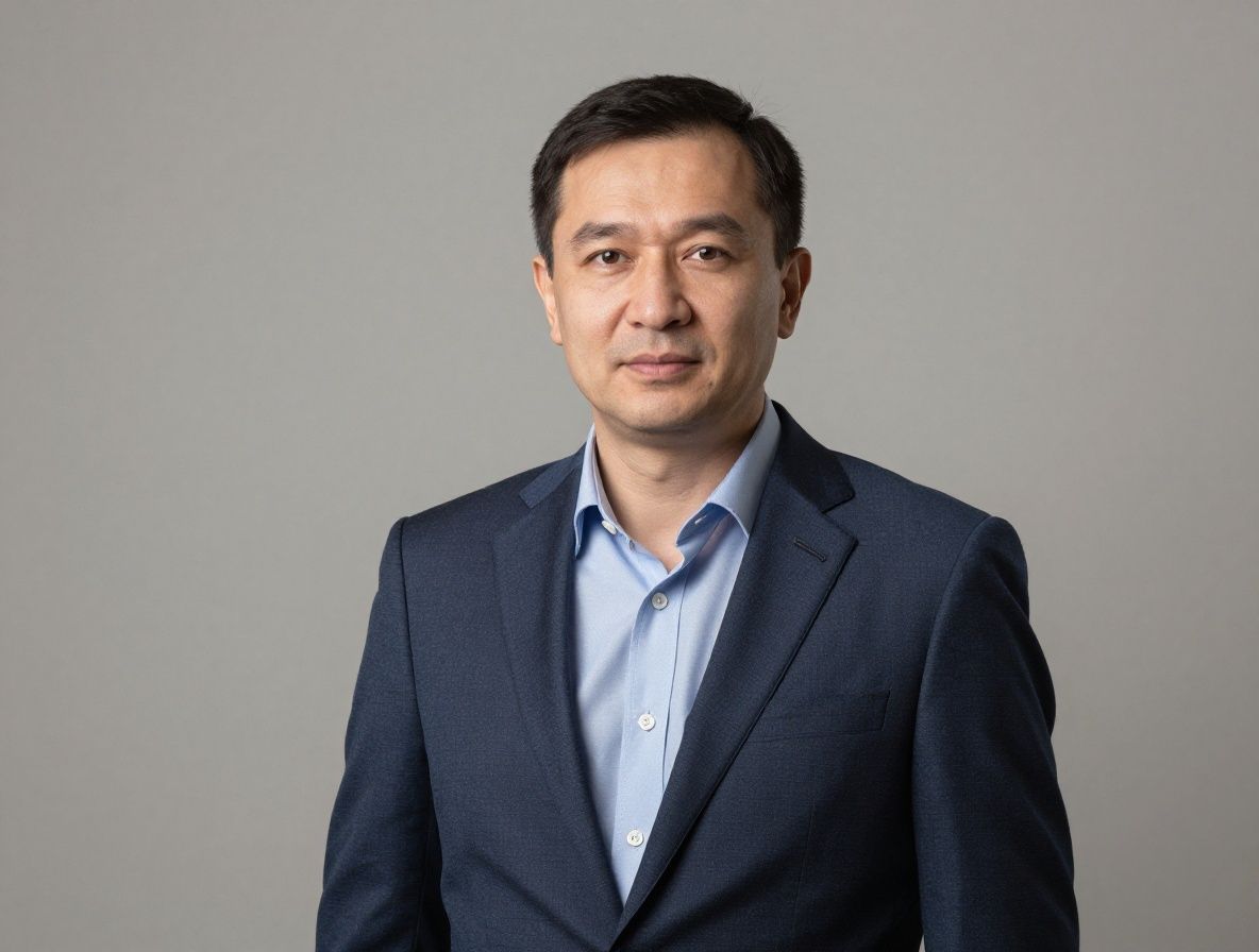 Алибек Джаксыбеков — главный редактор Sorevia, казахстанский журналист с опытом в блокчейн-технологиях и финтехе, портрет в деловой обстановке