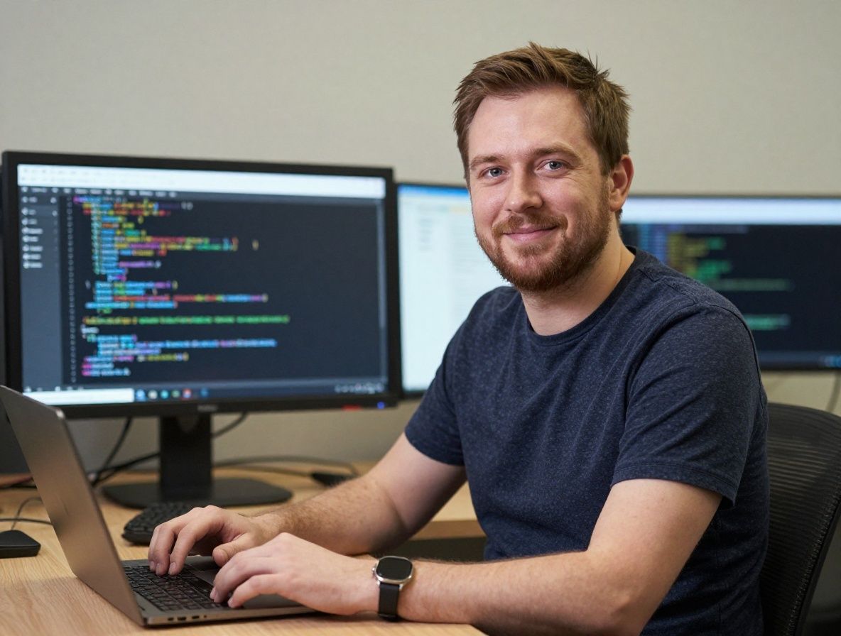 Тимур Байжанов — технический редактор Sorevia, разработчик смарт-контрактов и исследователь Web3-протоколов, портрет в рабочей обстановке с кодом на экране